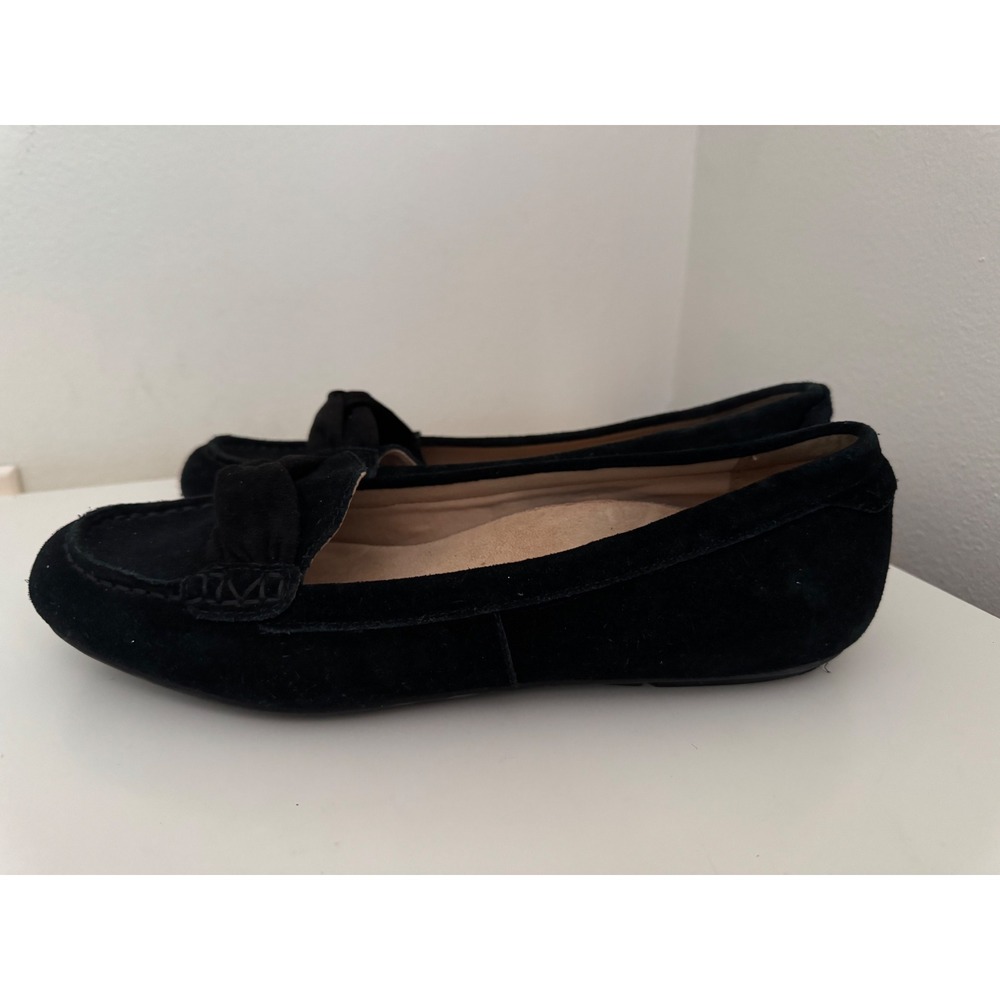 Vionic Norah comfort Black Suede Loafers Knotted Bow Flats Womens 9.5